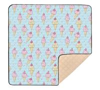 Tappetino da gioco portatile per bambini, motivo: gelato e cartoni animati, colore blu, grande ed elegante, per far gattonare la pancia e gattonare, 127 x 127 cm