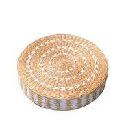 Tappetino da meditazione Pouf rotondo in paglia intrecciata da 40/45 cm, cuscino Tatami, tappetino meditazione for sedute yoga o sgabello ottomano(White flower face,50 x 20cm)