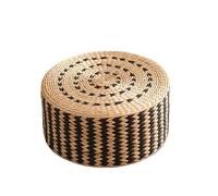 Tappetino da meditazione Pouf rotondo in paglia intrecciata da 40/45 cm, cuscino Tatami, tappetino meditazione for sedute yoga o sgabello ottomano(Black Flower face,40 x 10 Cm)