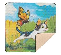 Tappetino da palestra e attività a forma di gatto colorato con farfalla morbida in schiuma per pavimento, impermeabile, pieghevole, per bambini, 127 x 127 cm, per juegos de