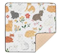 Tappetino da palestra e attività per bambini con simpatici gatti colorati e fiori bianchi 1, morbido e spesso, per interni ed esterni, comodo tappetino per gattonare per bambini, 127 x 127 cm