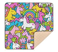 Tappetino da palestra e attività per bambini con unicorni in stile cartone animato, per interni ed esterni, impermeabile, per giocare sulla pancia, per neonati e bambini, 127 x 127 cm