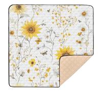 Tappetino da palestra e attività per bambini, stile rustico, elegante, con girasole bianco, grande, robusto, per interni ed esterni, atossico, per bambini, 127 x 127 cm