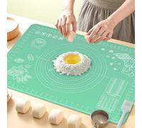 Tappetino da pasticceria in silicone, 70 x 50 cm, extra spesso, antiaderente, con misure e bordo rialzato, per pasticceria, pane, biscotti, pizza, fondente, pasta, verde