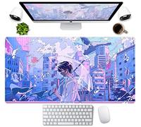 Tappetino da scrivania a tema anime Kawaii, carino, giapponese, da gioco, XXL, per tastiera portatile, estetica pastello viola e blu, tappetino per mouse computer, 80 x 40 cm