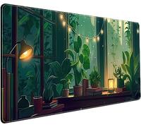 Tappetino da scrivania carino verde Lofi con piante, tappetino per mouse, estetica della foresta anime, tappetino da scrivania naturale, tappetino per mouse esteso da gioco XXL per PC, laptop,
