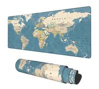 Tappetino da scrivania, con mappa del mondo vintage, blu, grande, 80 x 30 cm, tappetino per mouse con base antiscivolo e bordo cucito, lungo, per tastiera del computer, per casa, ufficio, lavoro
