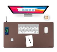 Tappetino da scrivania con ricarica wireless, grande tappetino per mouse, impermeabile, protezione antiscivolo sulla parte superiore della scrivania, per tastiera e mouse (marrone, L, 81 x 40 cm)