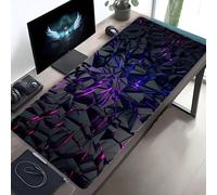 Tappetino da scrivania e mouse pad extra large - Disegno futuristico nero e viola al neon, con effetto di illuminazione al neon, base in gomma antiscivolo, superficie liscia, adatto per computer, uffi