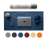 Tappetino da scrivania in pelle con organizer per cavi (blu notte 35 x 43,2 cm) Premium esteso tappetino per mouse per casa e ufficio, antiscivolo in pelle vegana per scrivania