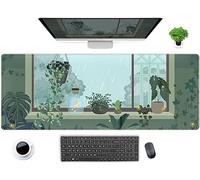 Tappetino da scrivania per amanti delle piante verdi, XL grande tappetino per mouse da gioco anime, tappetino per mouse con foglie kawaii, tappetino per tastiera per ragazze gamer scrivania