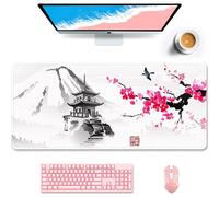Tappetino da scrivania XXL 35,5"x15,7", tappetino per mouse da gioco esteso, grazioso design con il monte Fuji e il fiore di ciliegio, compatibile