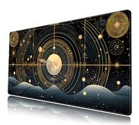 Tappetino da scrivania XXL con luna e cielo stellato, tappetino per mouse da gioco nero e oro, costellazioni celesti, tastiera estesa e tappetino per mouse, 80 x 40 cm, perfetto per la decorazione