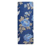 Tappetino da yoga caldo giapponese con gru a fiori blu per la casa stampato, antiscivolo, asciugamano per tappetino da yoga con borsa per il trasporto tapete para ejercicio 180,3 x 66 cm
