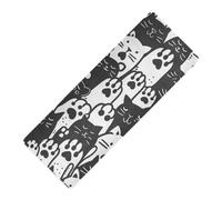 Tappetino da yoga naturale con stampa di zampa di gatto in stile cartone animato, spessore 1 mm, per pavimento, antiscivolo, con nastro per lo stoccaggio del tappetino da yoga per ejercicio 180,3 x 66