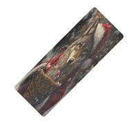 Tappetino da yoga vintage con stampa di lupo natalizio spesso 1 mm per la casa antiscivolo, con borsa per il trasporto tapete para ejercicio 180,3 x 66 cm