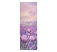 Tappetino da yoga viola con fiori di lavanda con borsa per il trasporto per esterni stampato, antiscivolo, tappetino da yoga caldo asciugamano antiscivolo con borsa per il trasporto tapete para