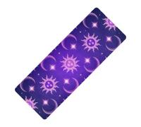 Tappetino da yoga viola con stampa di sole e luna e stelle, antiscivolo, spessore 1 mm, per pavimento, antiscivolo, con copertura per tappetino da yoga per ejercicio 180,3 x 66 cm
