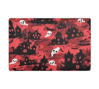 Tappetino decorativo con disegno di nebbia per Halloween, rosso e nero, per ingresso esterno, lavabile, 81,3 x 50,8 cm, retro in gomma antiscivolo, per tutte le stagioni, per vacanze, ingresso