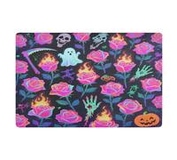 Tappetino decorativo Happy Halloween con rose rosse per ingresso esterno a basso profilo tappetino antipolvere 81,3 x 50,8 cm gomma antiscivolo assorbente per porta anteriore e posteriore e ingresso