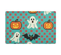 Tappetino di benvenuto a basso profilo con fantasma a pois rossi per Halloween, 81,3 x 50,8 cm, in gomma antiscivolo, assorbente, per porta anteriore e posteriore e ingresso