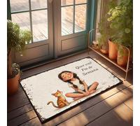 Tappetino di benvenuto con scritta in inglese "Happy Weekend With Friends: A Girl And Her Cat", accessorio per piscina e bar (50 x 80 cm)