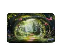 Tappetino Di Benvenuto Green Girls Women Butterfly Garden Rain Enchanted Wonderland Tree Tappetino Porte Facile Da Pulire Antiscivolo Zerbini Per Posteriori Porte Anteriori 40X60Cm