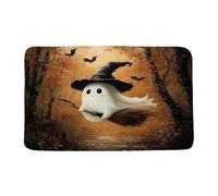 Tappetino Di Benvenuto Halloween Ghost Spooky Autumn Witch Broom Bat Dead Tree Dark Academia Gothic Zerbino Interno Facile Da Pulire Flanella Tappeto Ingresso Per Ingresso Posteriori 40X60Cm