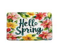 Tappetino Di Benvenuto Hello Flower Colorful Flowers Wildflower Plant Elegant Green Red Yellow Flowers Women Zerbino Per Esterni Antibatterico Assorbente Tappeto Per Porte Anteriori 40X60Cm