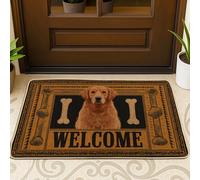 Tappetino di benvenuto per cani, zerbino marrone per interni ed esterni, decorazione con animali, in gomma, impermeabile, antiscivolo, resistente allo sporco, facile da pulire, 73 x 43 cm