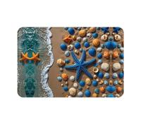 Tappetino di benvenuto stampato con molte conchiglie e onde, 40,6 x 61 cm, tappetino assorbente per porta del bagno e della cucina