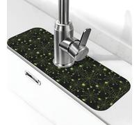 Tappetino di rubinetto di Halloween verde ragnatela per lavello da cucina paraspruzzi ad asciugatura rapida tappetino di scarico intorno al rubinetto per lavello della cucina tappetino