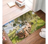 Tappetino d'ingresso vintage, morbido e resistente, con suola in gomma, raffigurante un vecchio camion arrugginito abbandonato sul ciglio della strada, adatto per interni ed esterni, 40 x 60 cm.
