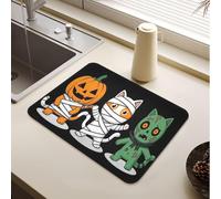 Tappetino divertente per Halloween, mostri, gatti, zucca, mummia, zombie | Tappetino scolapiatti resistente al calore, accessorio da cucina