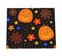 Tappetino Drenante Halloween Pumpkin Stars Spiderweb Flower Fall Tappetini Bancone Cucina Microfibra Tappetino Asciugare Piatti Per Caffettiera Lavastoviglie Posate 46X61Cm