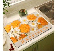 Tappetino drenante per piano di lavoro della cucina con motivo floreale, tappetino assorbente antiscivolo, ad asciugatura rapida, tappetino isolante dal design 3D (45 x 70 cm, A)