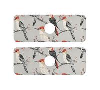 Tappetino drenante per rubinetto in diatomea per lavello da cucina, riutilizzabile e decorato, confezione da 2 pezzi, per bancone del bagno, 37,3 x 13,7 cm, rosso artistico, picchio dal ventre