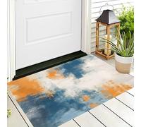 Tappetino Entrata Arancione Blu Texture Acquerello Zerbino Acquerello Astratto Zerbini Di Benvenuto Per Cucina Interno Terrazzo Posteriori Esterno Porte Anteriori La Casa,80X120Cm