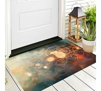 Tappetino Entrata Giallo Brunastro Linee Circolari Zerbino Geometria Fantastica Zerbini Di Benvenuto Per Cucina Interno Terrazzo Posteriori Esterno Porte Anteriori La Casa,50X80Cm
