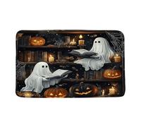 Tappetino Entrata Halloween Ghost Spooky Bookshelf Horror Pumpkin Spider Web Gothic Library Dark Academia Zerbino Facile Da Pulire Resistente Zerbini Per Posteriori Corridoio 40X60Cm