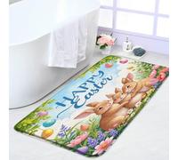 Tappetino Entrata Happy Easter Rabbit Cute Bunny Flower Colorful Eggs Rustic Flower Flower Garden Tappetino Di Benvenuto Resistente Antipolvere Tappeto Ingresso Per Posteriori Esterno 40X60Cm
