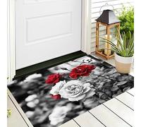 Tappetino Entrata Rosso Bianco Rose Da Giardino Zerbino Piante Testurizzate Zerbini Di Benvenuto Per Cucina Interno Terrazzo Posteriori Esterno Porte Anteriori La Casa,80X120Cm
