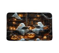 Tappetino Esterno Halloween Ghost Funny Ghost Reading In The Library Bookshelf Horror Pumpkin Gothic Dark Academia Tappetino Di Benvenuto Antibatterico Flanella Tappeto D'Ingresso Per 40X60Cm