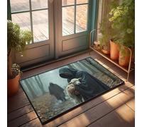 Tappetino estivo con figura mistica nella nebbia con agnello, piccolo tappetino da esterno per ragazzi (65 x 90 cm)