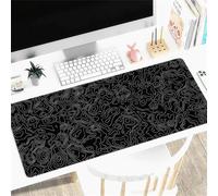 Tappetino for mappa topografica nera con bordi cuciti, base antiscivolo for tastiera e mouse for casa, ufficio, gioco lavoro(1000x500x3mm)