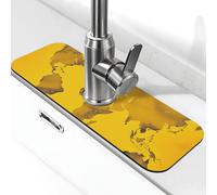 Tappetino giallo per rubinetto con mappa del mondo per lavello da cucina, super assorbente, cattura schizzi in diatomite, ad asciugatura rapida, in pietra, maniglia per gocciolamento, vassoio per