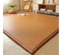 Tappetino giapponese, tappeto Boho in rattan naturale con supporto imbottito e base antiscivolo, morbido tappeto rinfrescante e traspirante for la decorazione della casa(Dark brown,2*2m/79*79in)