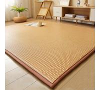 Tappetino giapponese, tappeto Boho in rattan naturale con supporto imbottito e base antiscivolo, morbido tappeto rinfrescante e traspirante for la decorazione della casa(Light brown,1*2m/39*79in)