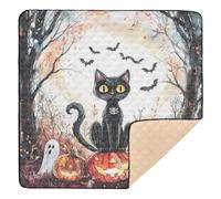 Tappetino grande e robusto per bambini con gatto nero per giocare sul pavimento, per interni ed esterni, leggero, pieghevole, tappetino per gattonare per neonati e neonati, 127 x 127 cm nastro