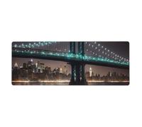 Tappetino grande per tastiera con stampa di New York Manhattan Bridge Night, tappetino per tastiera da gioco, grande e lungo, tappetino da scrivania completo per computer portatile